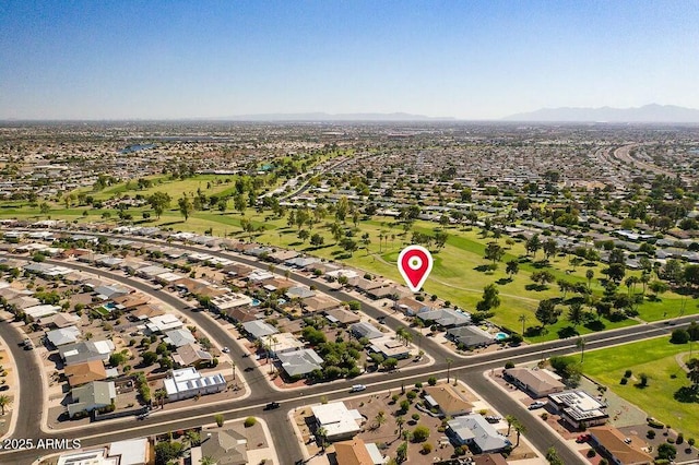 aerial view featuring a residential view and a mountain view