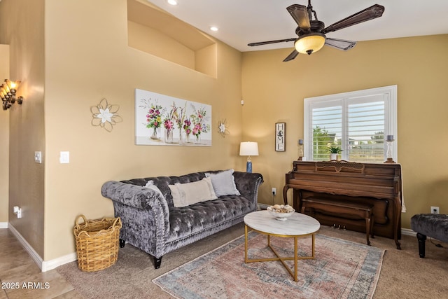36641 N Railway St, San Tan Valley, AZ 85140 - living room featuring recessed lighting, carpet flooring, baseboards, and a ceiling fan