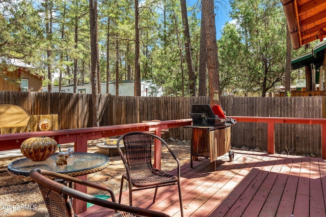 wooden terrace featuring a fenced backyard