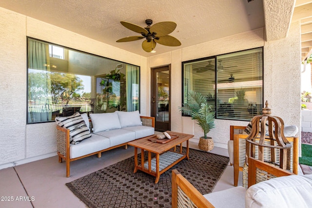 10826 E Navajo Dr, Sun Lakes, AZ 85248 - view of patio featuring an outdoor hangout area and ceiling fan