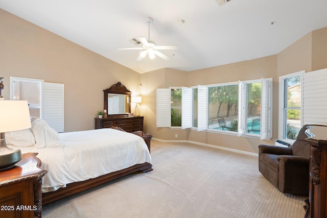 19275 N 88th Way, Scottsdale, AZ 85255 - bedroom featuring lofted ceiling, light carpet, and a ceiling fan