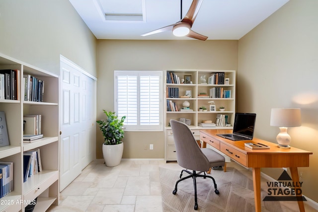 1470 W Bartlett Way, Chandler, AZ 85248 - home office with stone tile flooring, baseboards, and ceiling fan