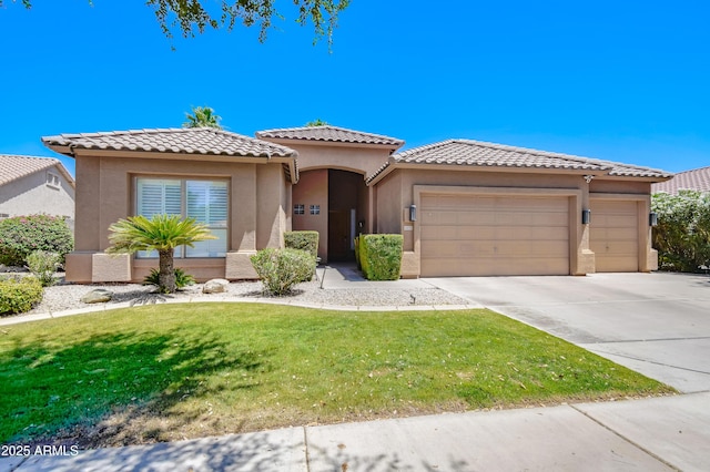 1470 W Bartlett Way, Chandler, AZ 85248 - mediterranean / spanish house with a garage, a tiled roof, driveway, and stucco siding