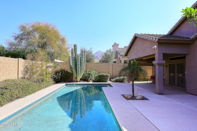 view of swimming pool with a patio, a fenced backyard, and a fenced in pool