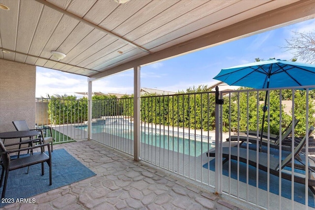 view of swimming pool with a patio area