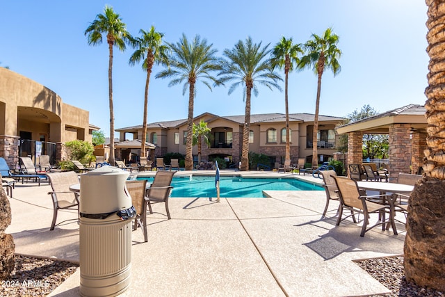 view of swimming pool featuring a patio