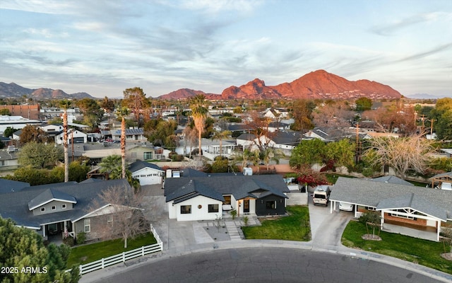 aerial view with a residential view and a mountain view