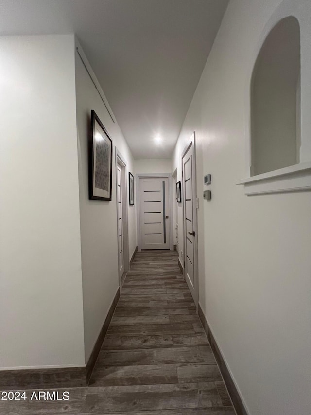 hall featuring dark wood-type flooring