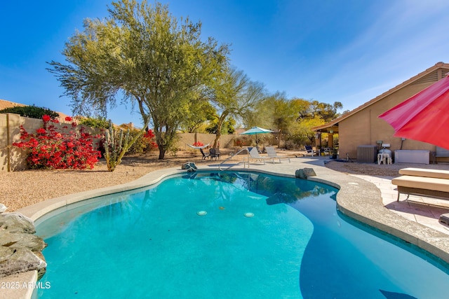 view of pool featuring a patio area, a fenced backyard, and a fenced in pool