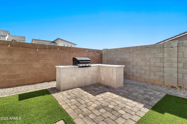 view of patio with area for grilling and an outdoor kitchen