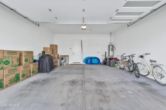 garage with a garage door opener and gas water heater