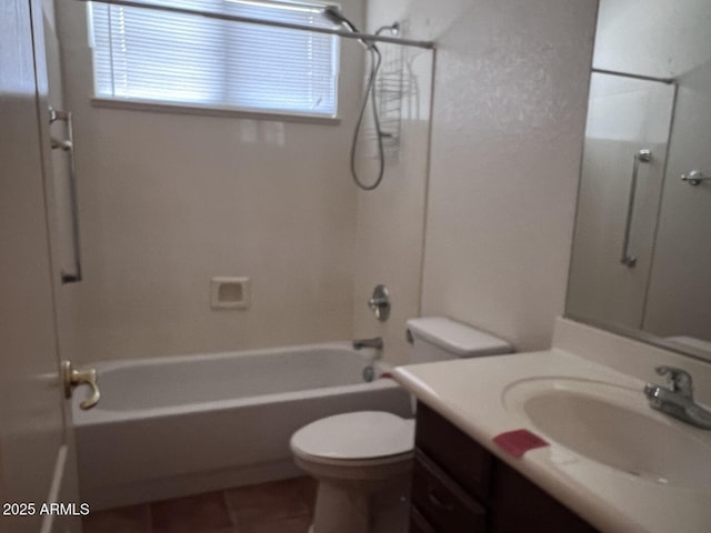 full bathroom with tile patterned flooring, vanity, toilet, and tub / shower combination