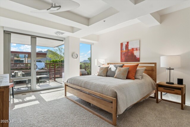 bedroom featuring access to outside and carpet