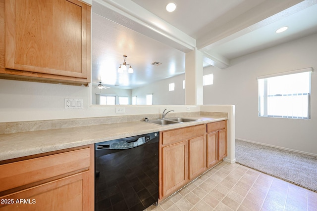 5418 W Carson Rd, Laveen, AZ 85339 - kitchen featuring dishwasher, healthy amount of natural light, light brown cabinetry, light countertops, and recessed lighting