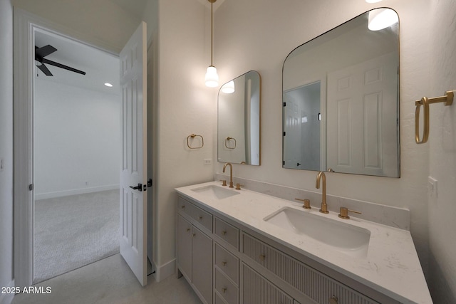 2859 E Los Altos Rd, Gilbert, AZ 85297 - bathroom featuring a ceiling fan and double vanity
