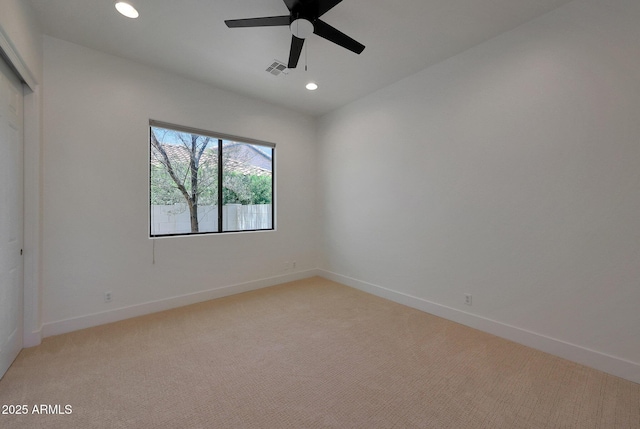 2859 E Los Altos Rd, Gilbert, AZ 85297 - unfurnished bedroom featuring light carpet, recessed lighting, a closet, and a ceiling fan