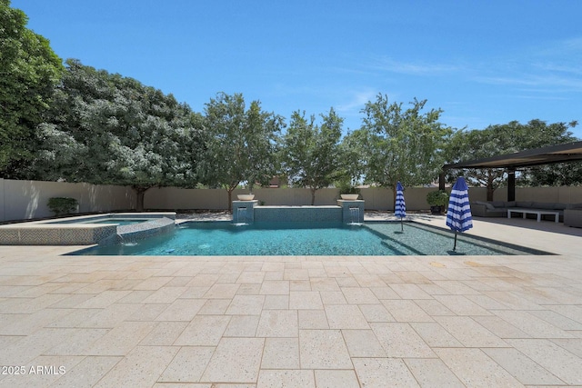 2859 E Los Altos Rd, Gilbert, AZ 85297 - view of pool with a fenced backyard, a pool with connected hot tub, and a patio area