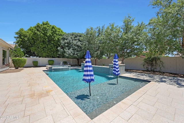 2859 E Los Altos Rd, Gilbert, AZ 85297 - view of pool with a patio area, a fenced backyard, and a pool with connected hot tub