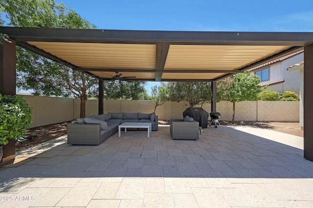 2859 E Los Altos Rd, Gilbert, AZ 85297 - fenced backyard with an outdoor living space, a patio, and grilling area