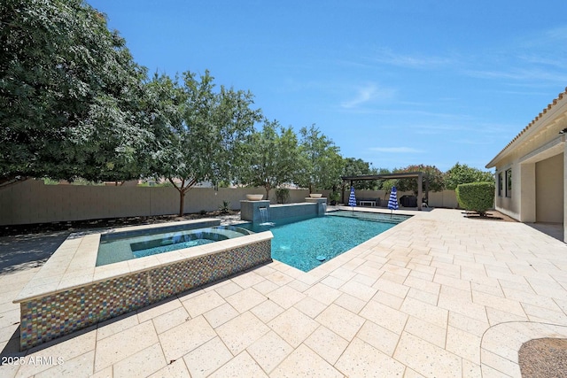 2859 E Los Altos Rd, Gilbert, AZ 85297 - view of swimming pool with a patio area, a pool with connected hot tub, and a fenced backyard