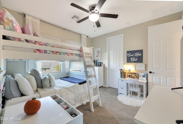 bedroom featuring carpet floors and ceiling fan