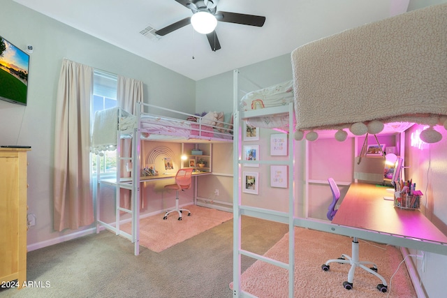 bedroom with carpet and ceiling fan