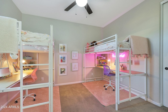 bedroom featuring ceiling fan and carpet floors