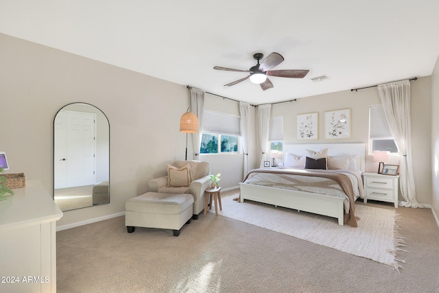 bedroom featuring ceiling fan and carpet floors