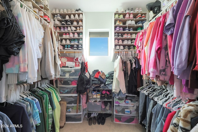 walk in closet with carpet floors