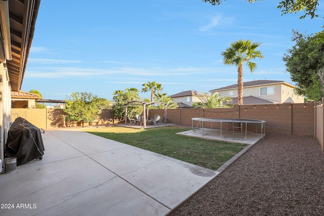 view of yard featuring a patio area and a trampoline