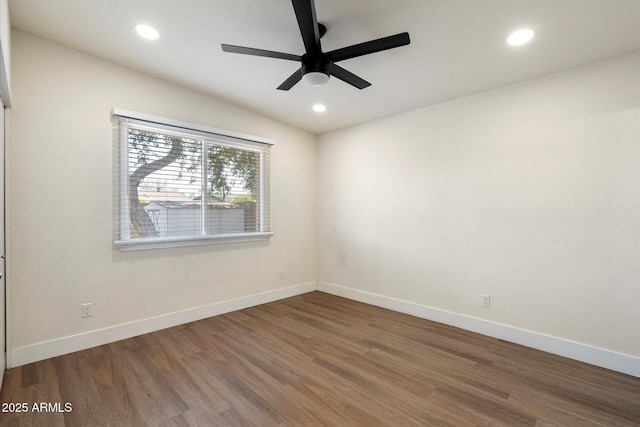 1939 E Alameda Dr, Tempe, AZ 85282 - unfurnished room with ceiling fan, wood finished floors, baseboards, and recessed lighting