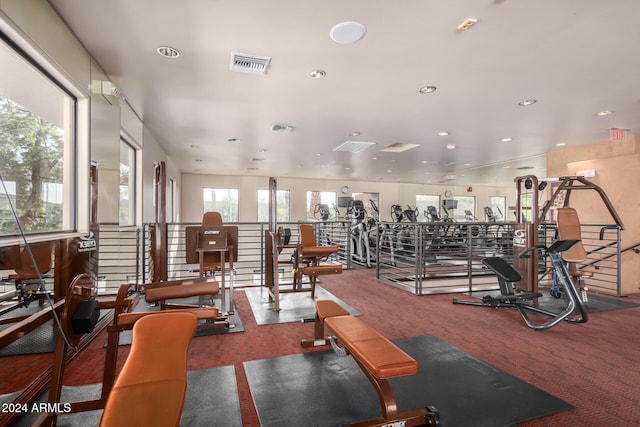 gym with carpet flooring