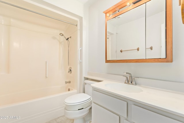 full bathroom featuring tub / shower combination, toilet, and vanity