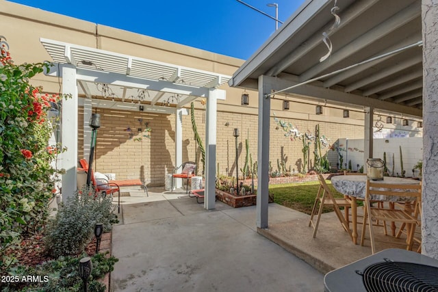 view of patio / terrace with central air condition unit and a pergola