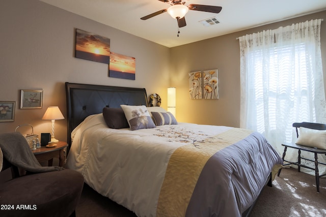 bedroom with carpet flooring and ceiling fan