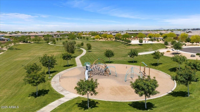 aerial view of residential area with a recreational park