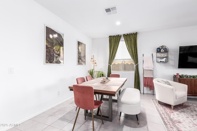 dining area featuring recessed lighting, light tile patterned flooring, baseboards, and visible vents