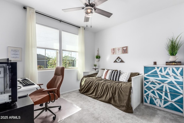 bedroom featuring carpet floors and ceiling fan