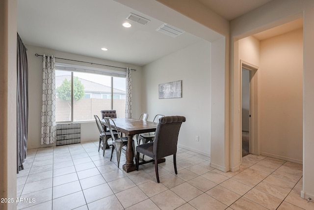 dining area featuring light tile patterned floors, visible vents, and recessed lighting