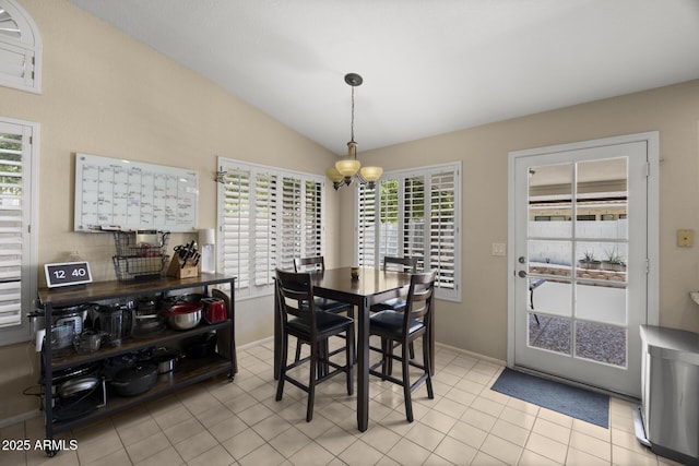 843 E Vera Ln, Tempe, AZ 85284 - dining space with lofted ceiling, baseboards, a chandelier, and light tile patterned floors