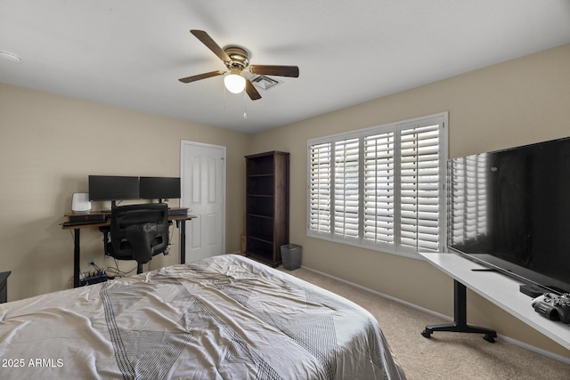 843 E Vera Ln, Tempe, AZ 85284 - bedroom with carpet flooring, baseboards, a ceiling fan, and an office area