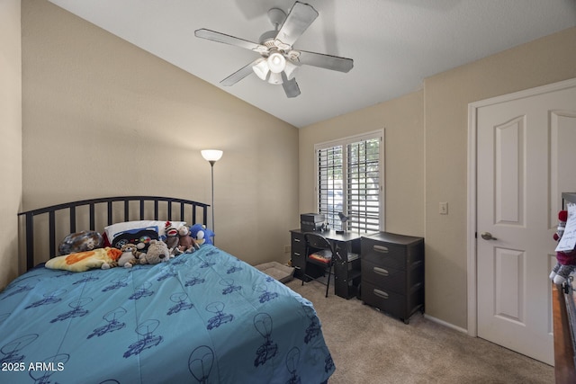 843 E Vera Ln, Tempe, AZ 85284 - carpeted bedroom with vaulted ceiling and a ceiling fan