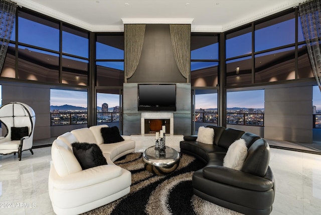 living room featuring expansive windows