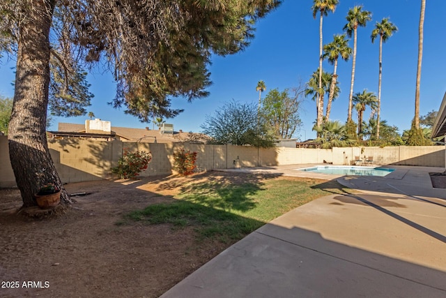 view of yard with a patio area and a fenced in pool