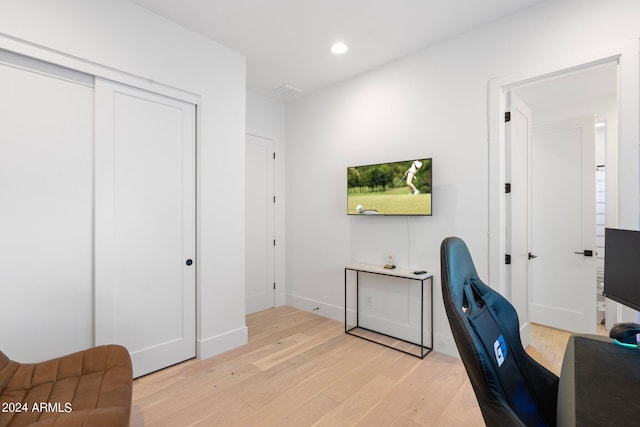 office space featuring light hardwood / wood-style floors