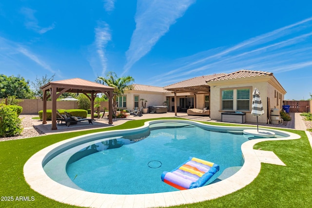 3990 E Iris Dr, Chandler, AZ 85286 - view of pool featuring outdoor lounge area, ceiling fan, a patio, and a gazebo