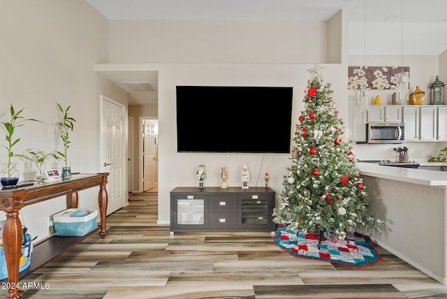 living room with light hardwood / wood-style flooring