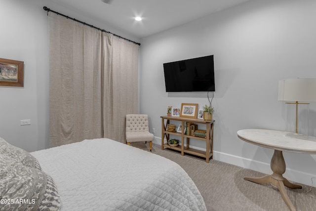 carpeted bedroom with baseboards and recessed lighting