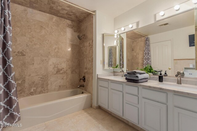 5237 N 106th Ave, Glendale, AZ 85307 - bathroom with shower / bath combination with curtain, double vanity, and tile patterned floors