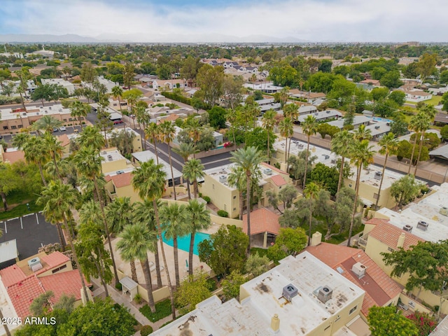 aerial perspective of suburban area with a pool area